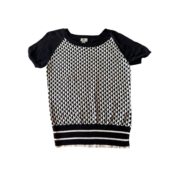 Worthington Black & White Diamond Pattern Short Sleeve Sweater Top Size M - Picture 1 of 5